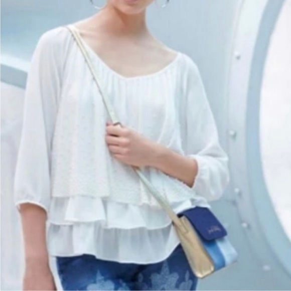 NWOT Joseph Ribkoff denim patchwork Metallic gold tassel crossbody purse - Picture 3 of 3